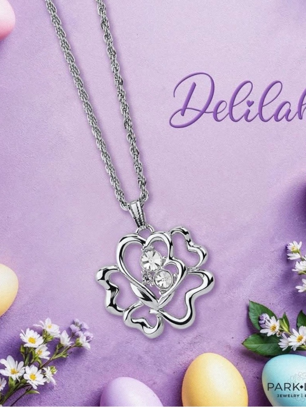 Park Lane Silver Heart Floral Pendant Necklace - Silver